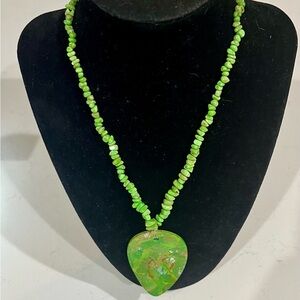 Vintage Peyote Bird 925 Green Composite Pendant Necklace (36g)